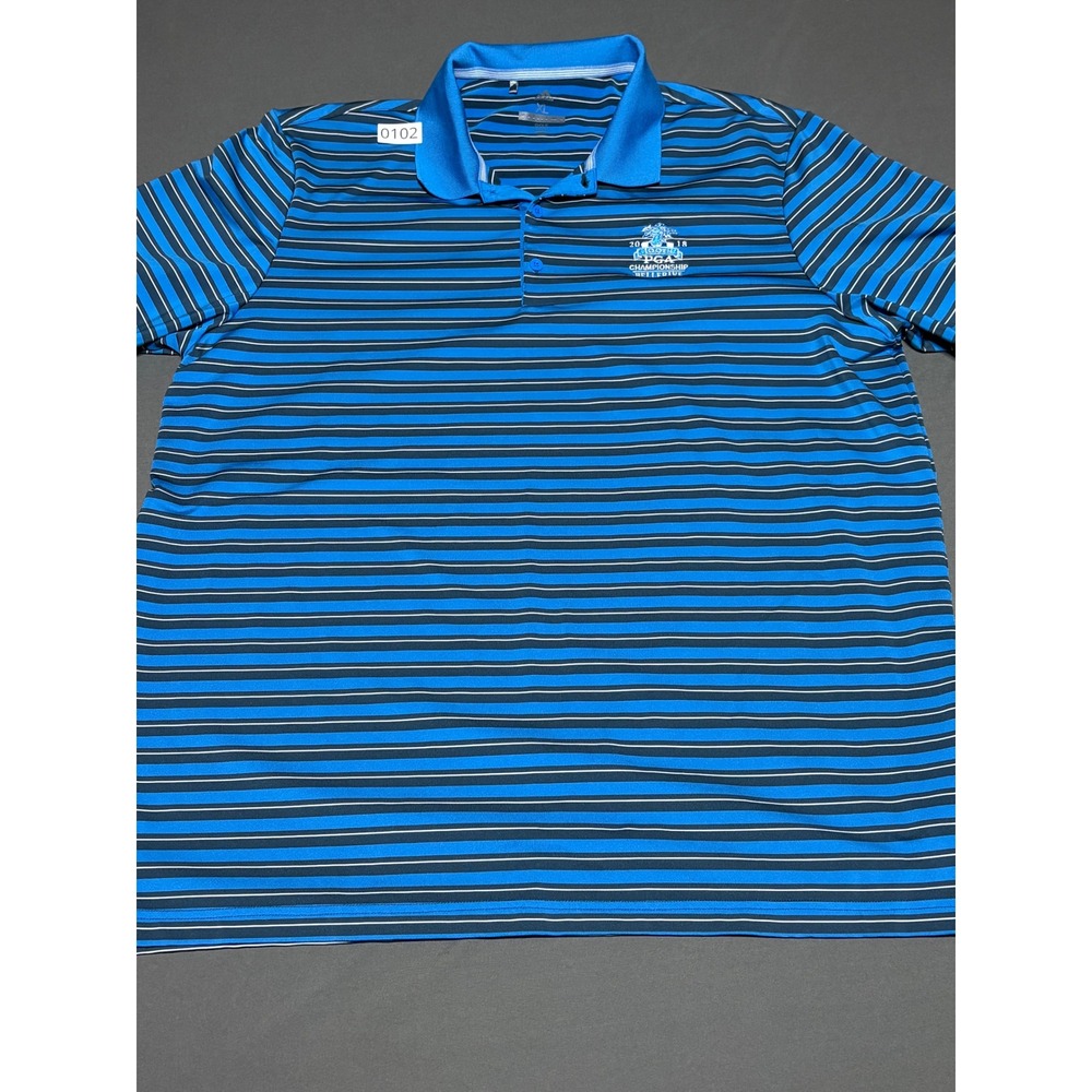 Adidas 2018 100th PGA Championship Bellerive Striped Golf Polo Blue Mens XL